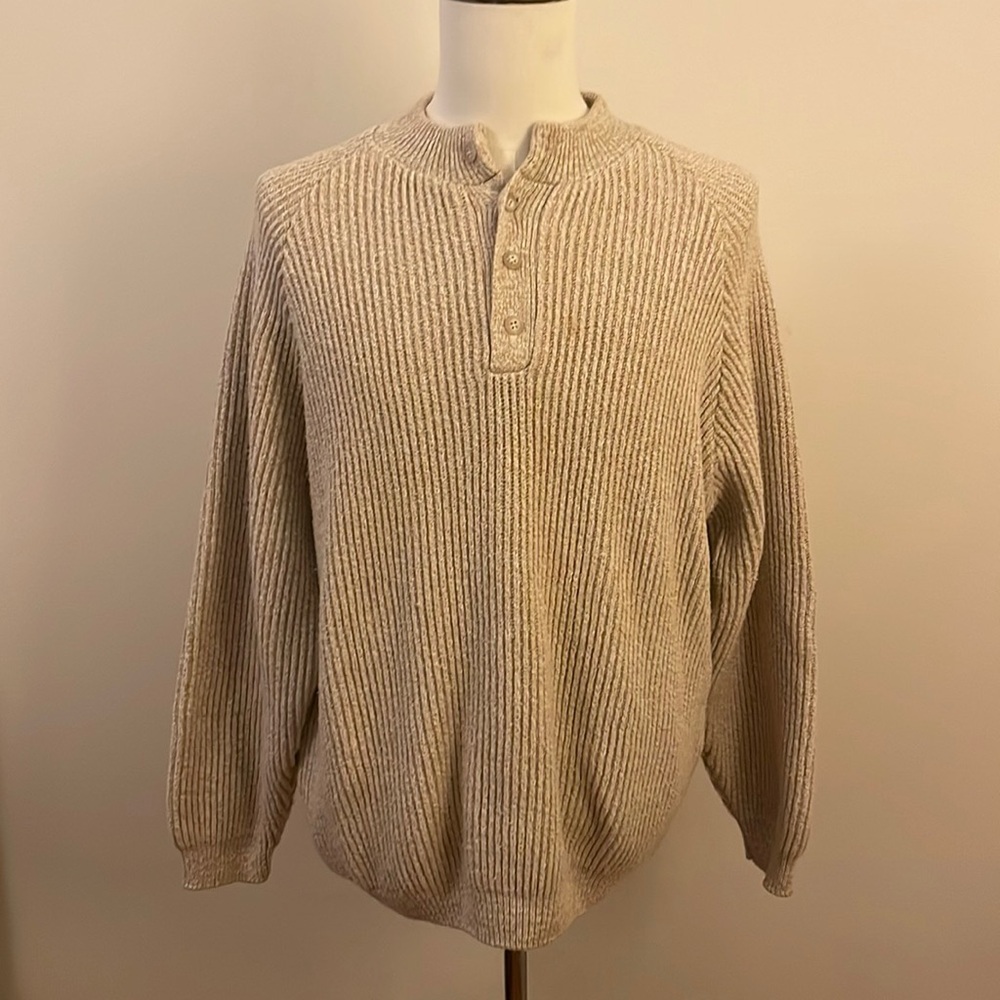 Men's Cream Ribbed Henley Sweater